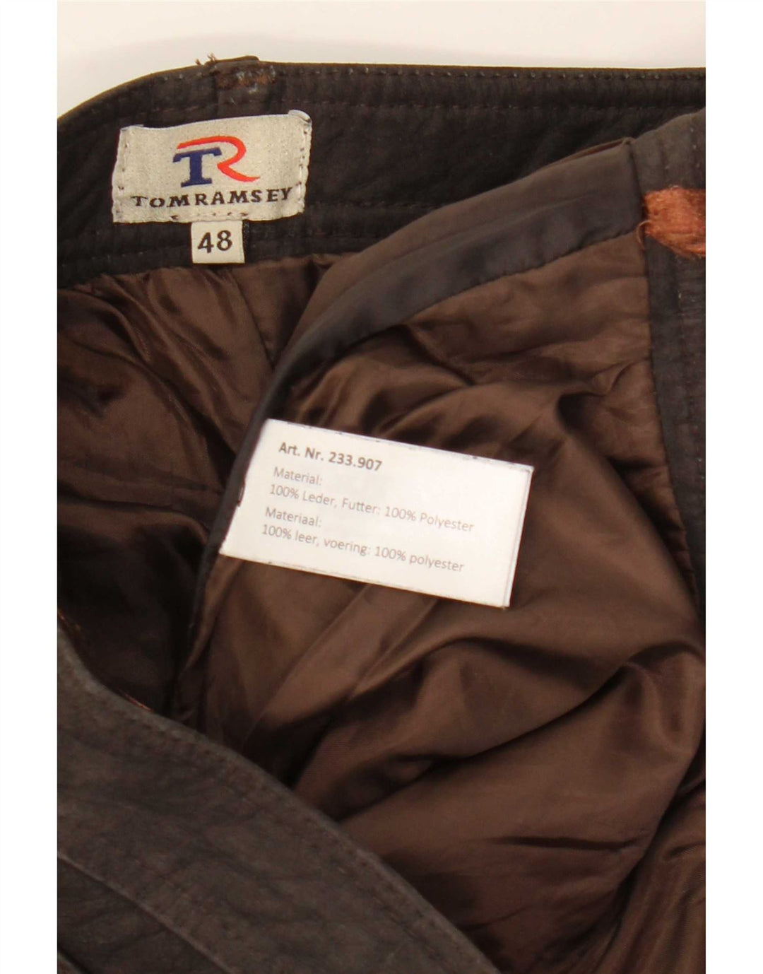Pantaloni slim in pelle da uomo Tom Ramsey EU 48 Medium W32 L29 Pelle marrone