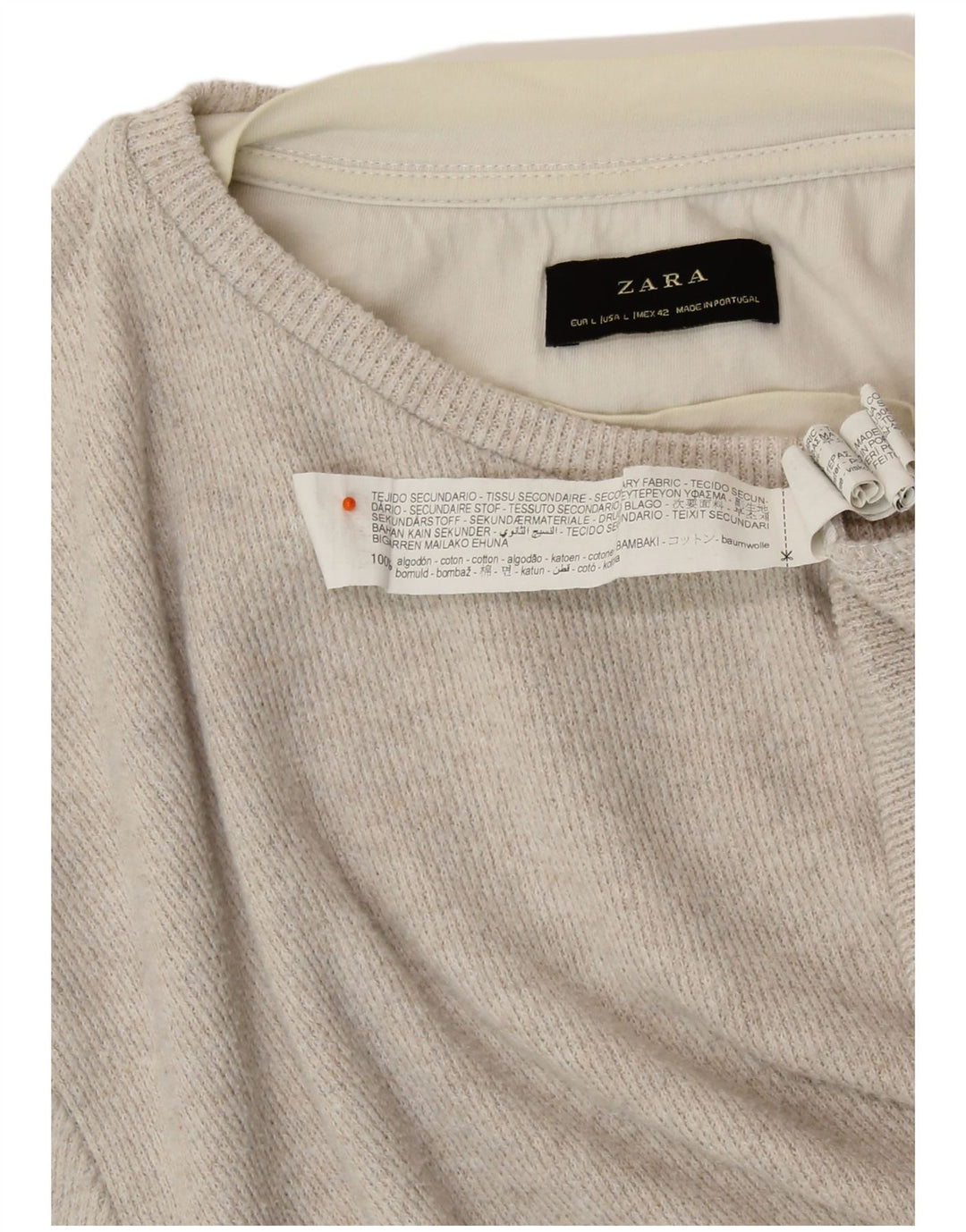 Maglia ZARA da donna a maniche lunghe UK 16 grande in cotone beige