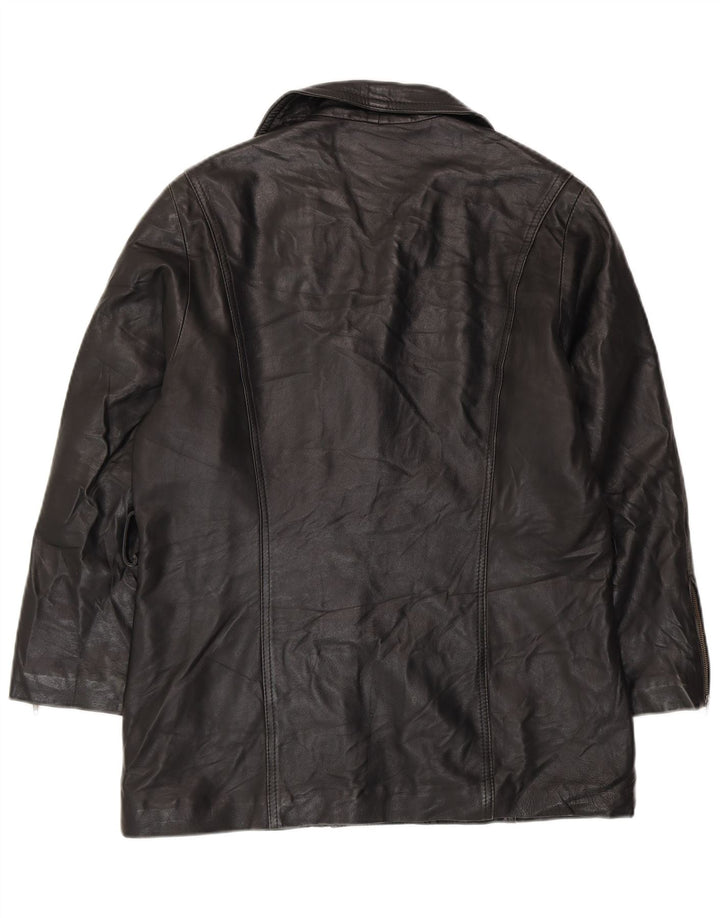 Giacca in pelle oversize da donna VINTAGE UK 10 piccola nera