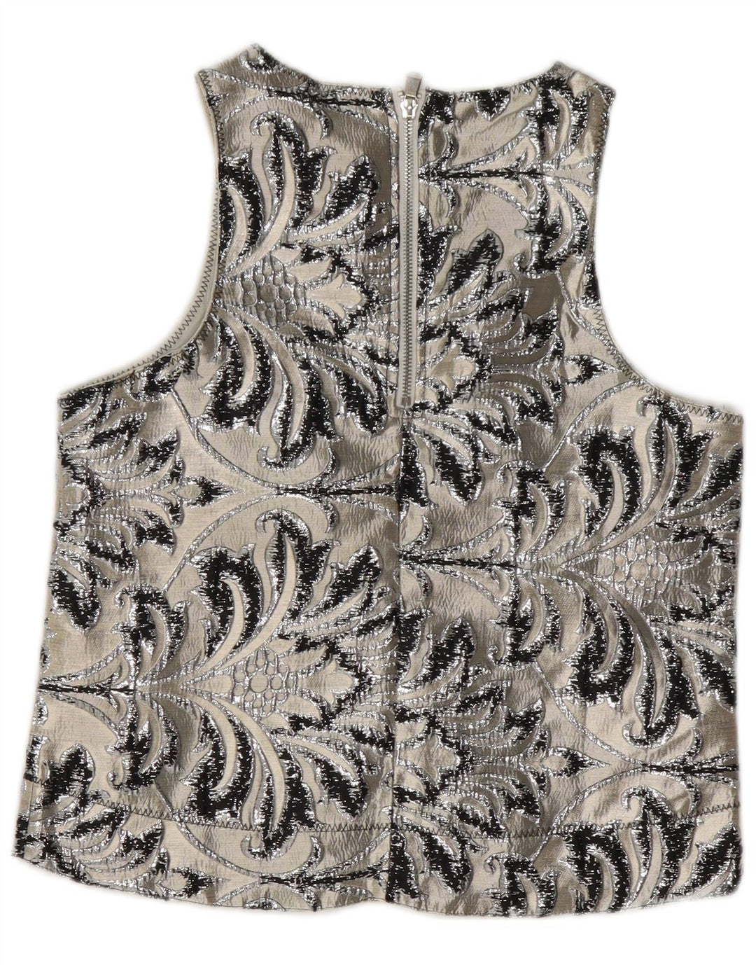 Camicetta senza maniche vintage da donna Top UK 10 Piccolo poliestere Paisley grigio