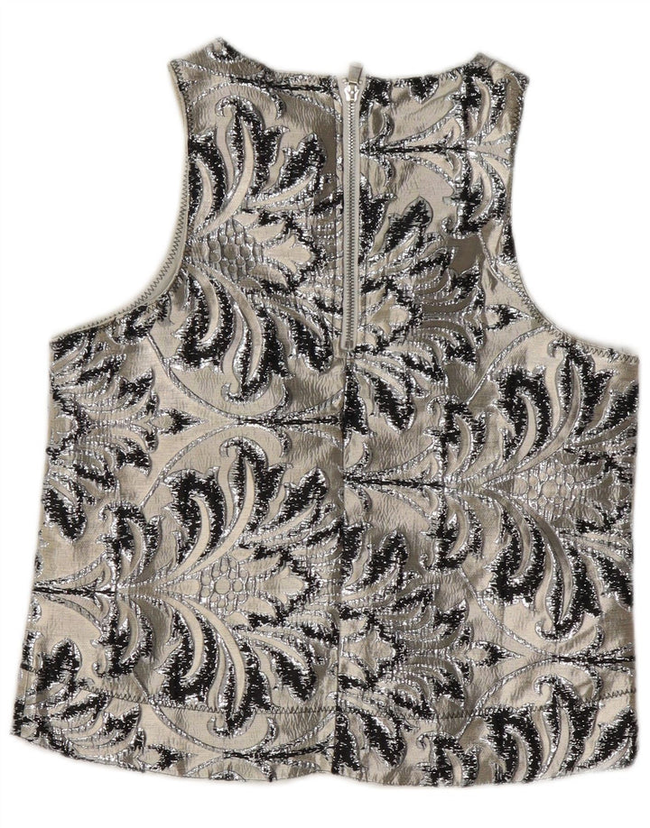 Camicetta senza maniche vintage da donna Top UK 10 Piccolo poliestere Paisley grigio