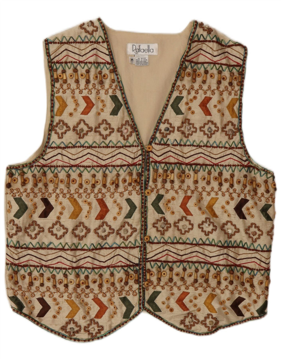 Gilet da donna vintage UK 14 Seta geometrica beige medio