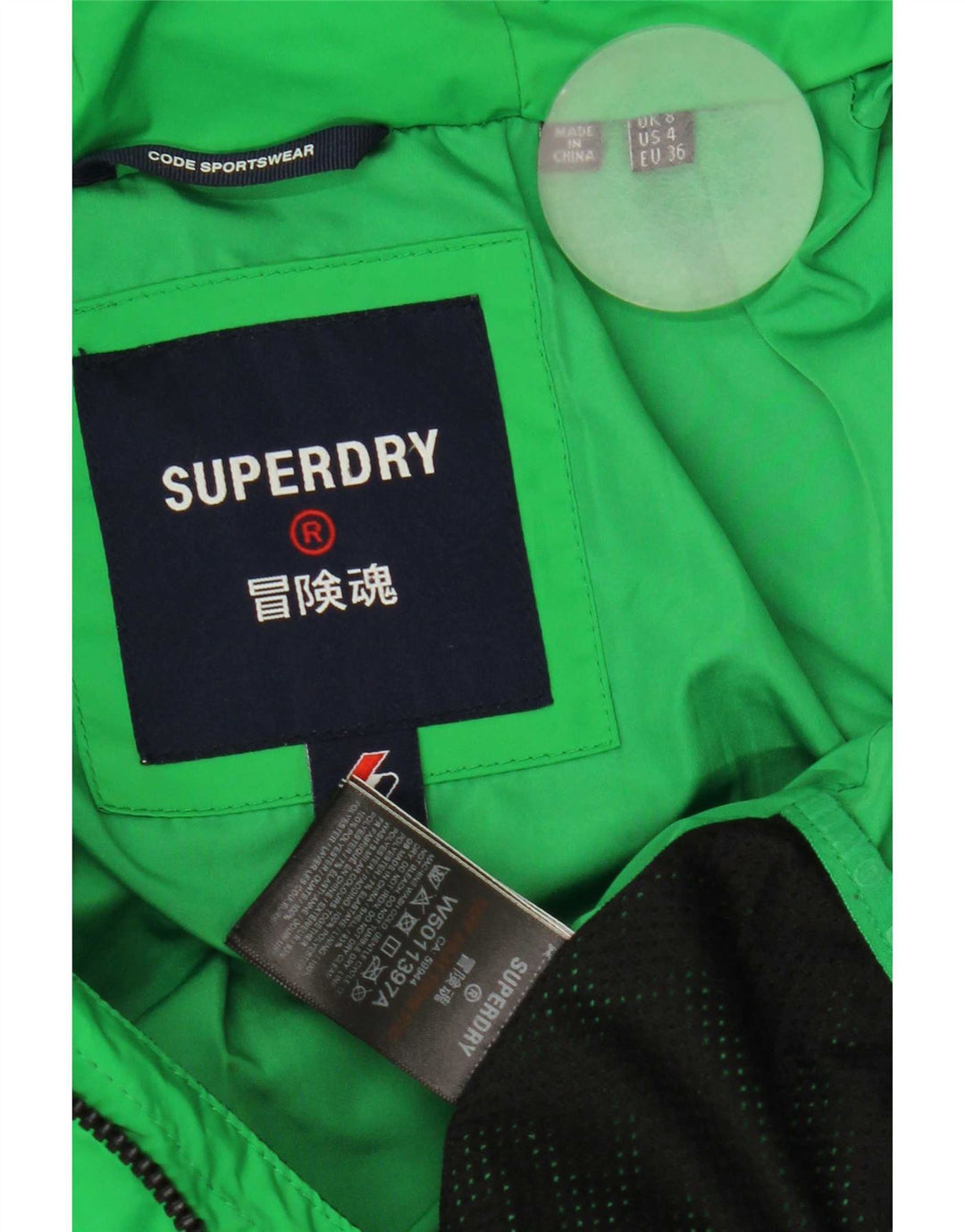 Giacca imbottita con cappuccio da donna Superdry UK 8 Small Verde Poliestere