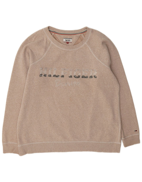 Felpa grafica da donna Tommy Hilfiger Maglione UK 10 Small Beige screziato