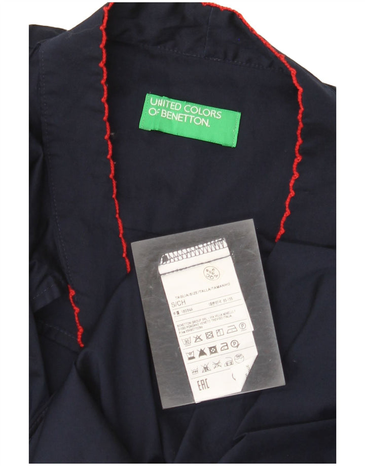 BENETTON Camicetta a maniche lunghe con allacciatura sul davanti da donna UK 10 Small Blu Navy