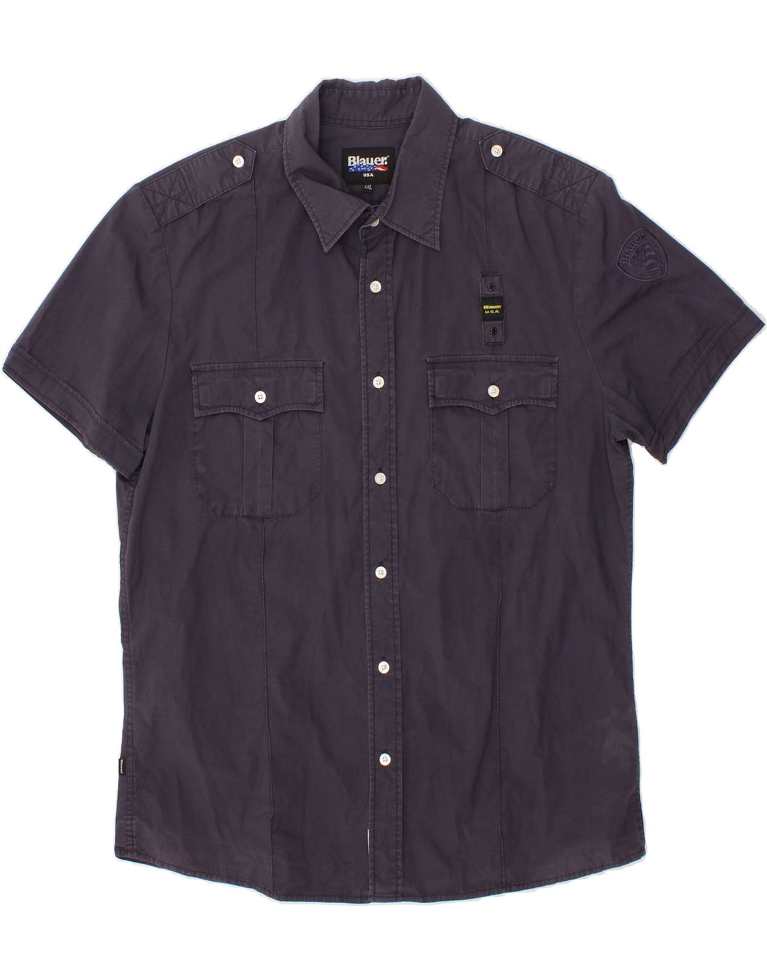 BLAUER Camicia a maniche corte da uomo 2XL Cotone blu navy