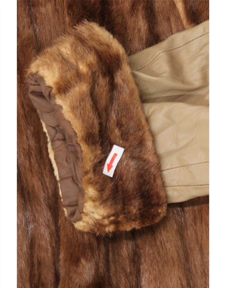 Cappotto vintage in pelle con pelliccia da donna UK 16 grande beige