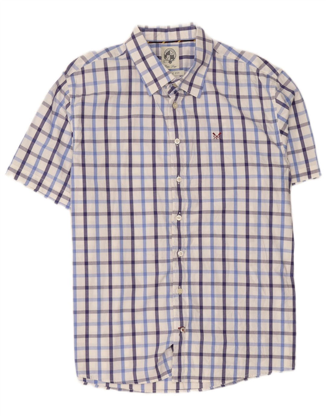 Crew Camicia da uomo a maniche corte vestibilità classica XL in cotone a quadri bianchi