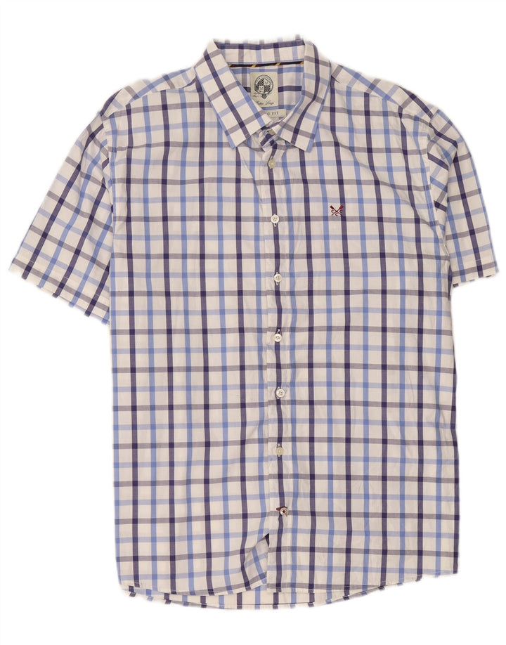 Crew Camicia da uomo a maniche corte vestibilità classica XL in cotone a quadri bianchi