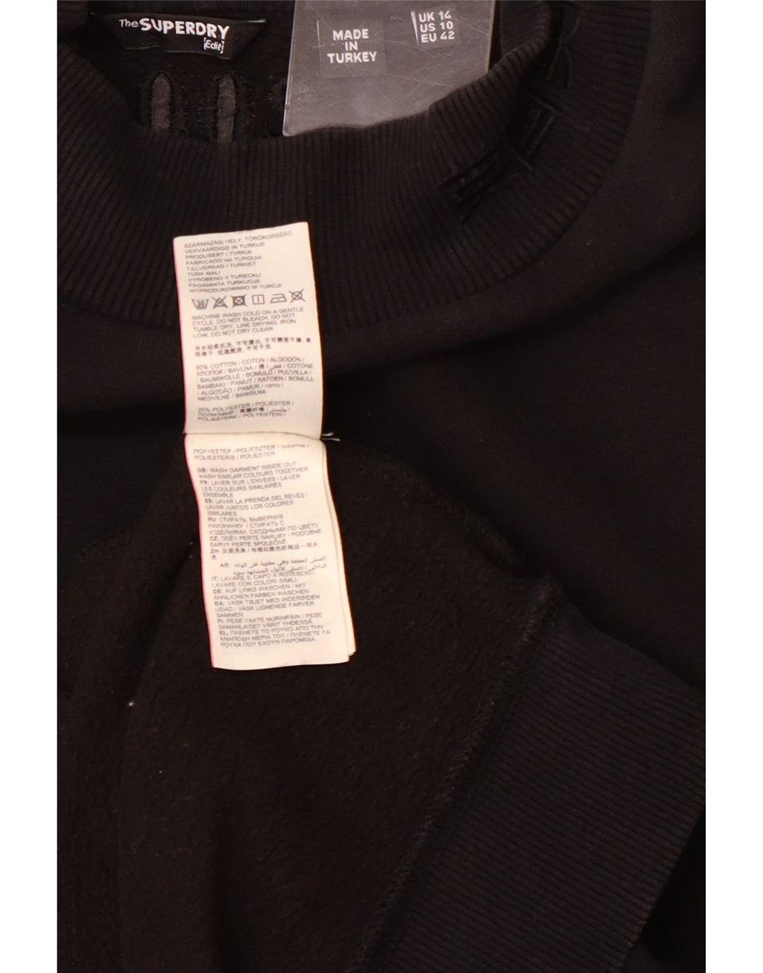 Abito maglione in felpa grafica da donna SUPERDRY UK 14 grande cotone nero