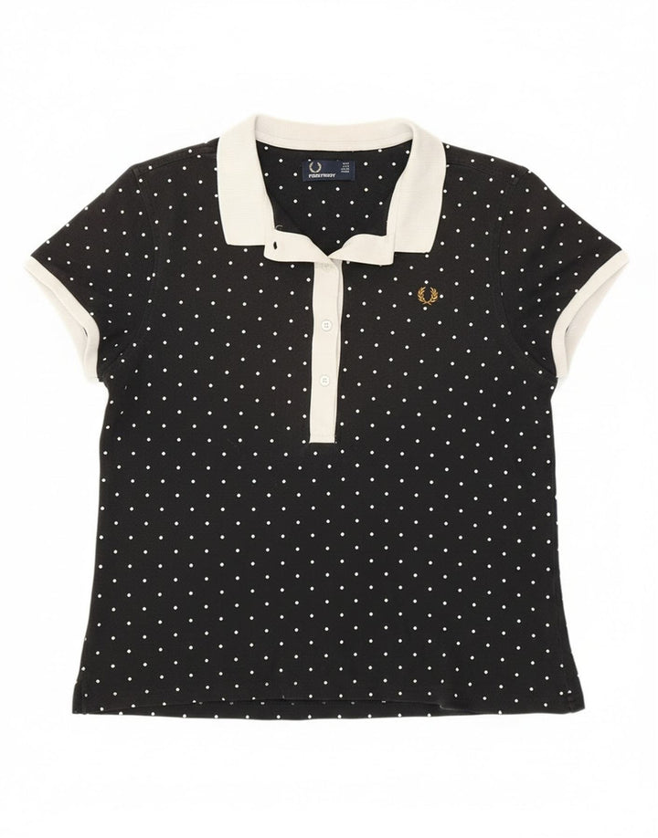Polo da donna Fred Perry UK 14 grande cotone maculato nero