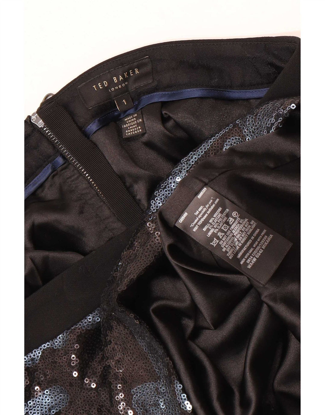 Minigonna da donna Ted Baker taglia 1 XS W28 viscosa mimetica nera