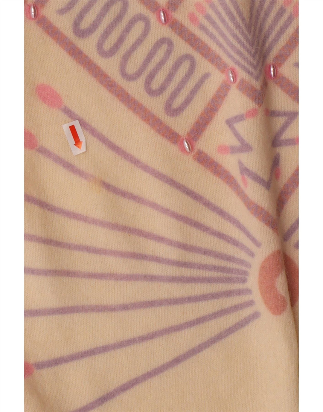 Maglione maglione girocollo da donna VINTAGE UK 16 grande bianco sporco geometrico