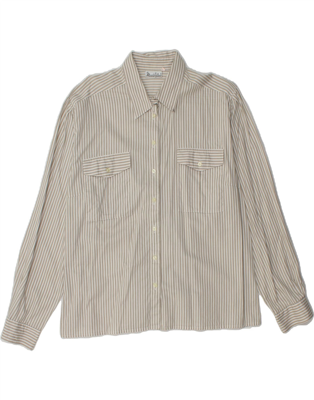 MADELEINE Womens Shirt IT 48 XL Grey Striped Cotton Vintage Madeleine and Second-Hand Madeleine from Messina Hembry 