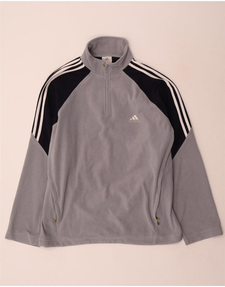 Maglione in pile Adidas Climawarm da uomo con zip e collo color grigio medio