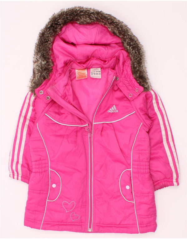 Cappotto imbottito con cappuccio per bambina Adidas 2-3 anni Cuore in poliestere rosa