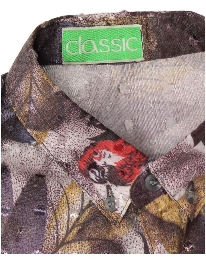 Camicia a maniche corte grafica vintage da uomo grande multicolore