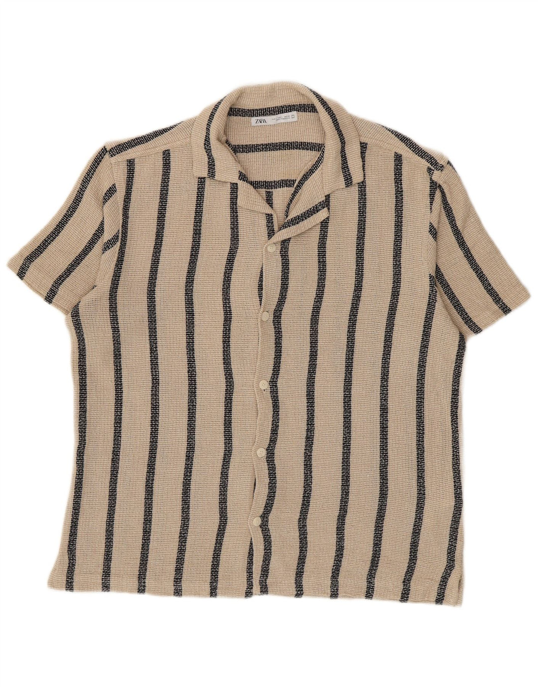 Camicia Zara da uomo a maniche corte, cotone a righe larghe beige