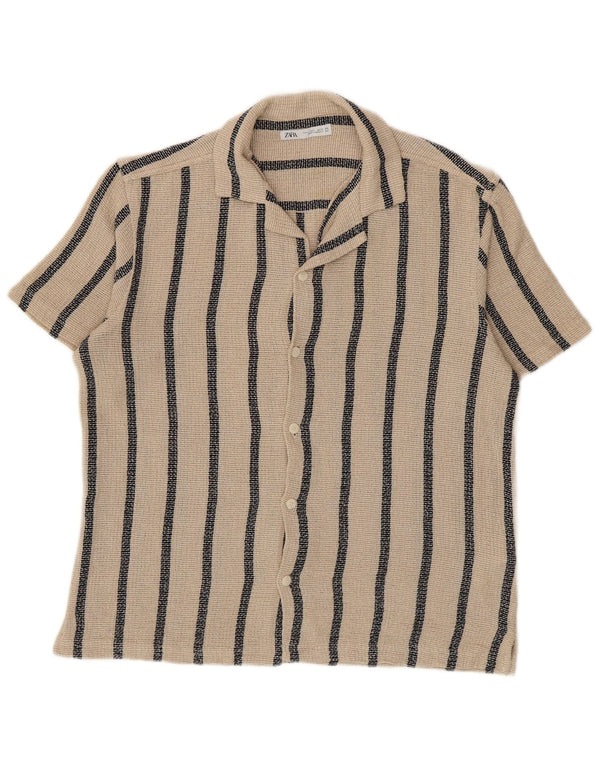 Camicia Zara da uomo a maniche corte, cotone a righe larghe beige