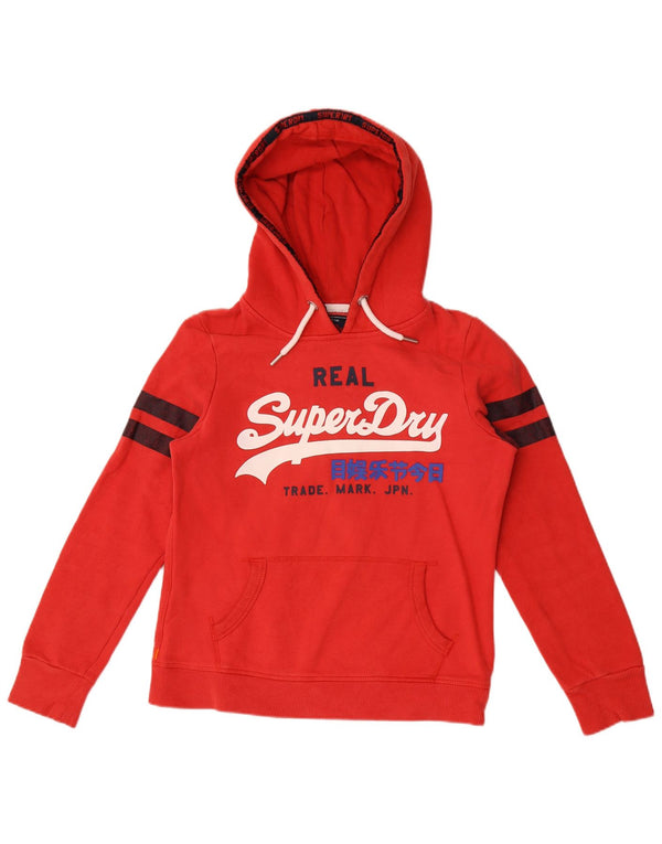 Felpa con cappuccio grafica da donna Superdry UK 12 rosso medio in cotone