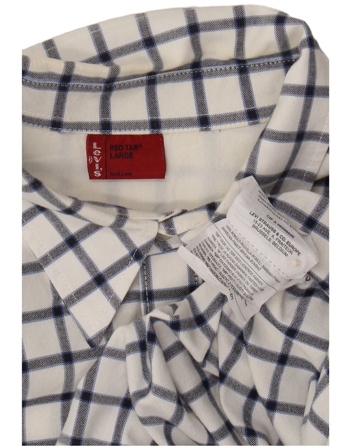 LEVI'S Mens Short Sleeve Shirt Large White Check Cotton