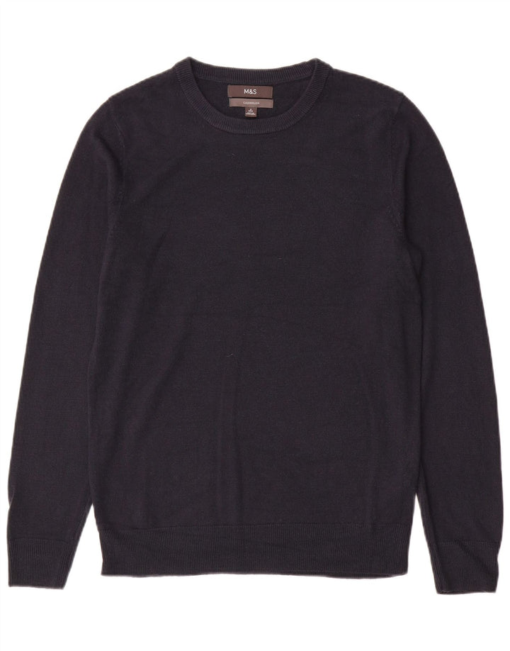 Maglione maglione girocollo da uomo Marks & Spencer piccolo blu navy in cashmere
