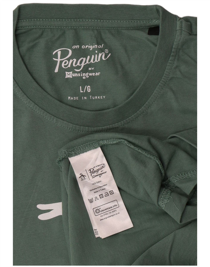 T-shirt grafica da uomo Penguin Top grande in cotone verde
