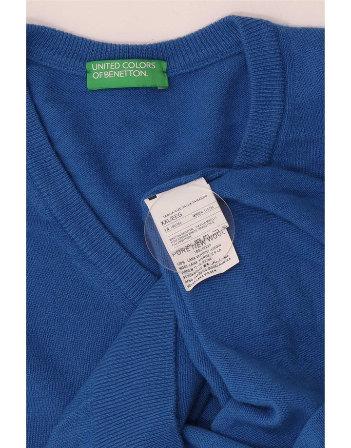 Maglione da uomo con scollo a V Benetton 2XL lana merino blu
