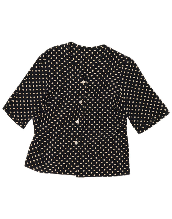Camicia vintage da donna a maniche corte camicetta UK 14 medio blu navy a pois