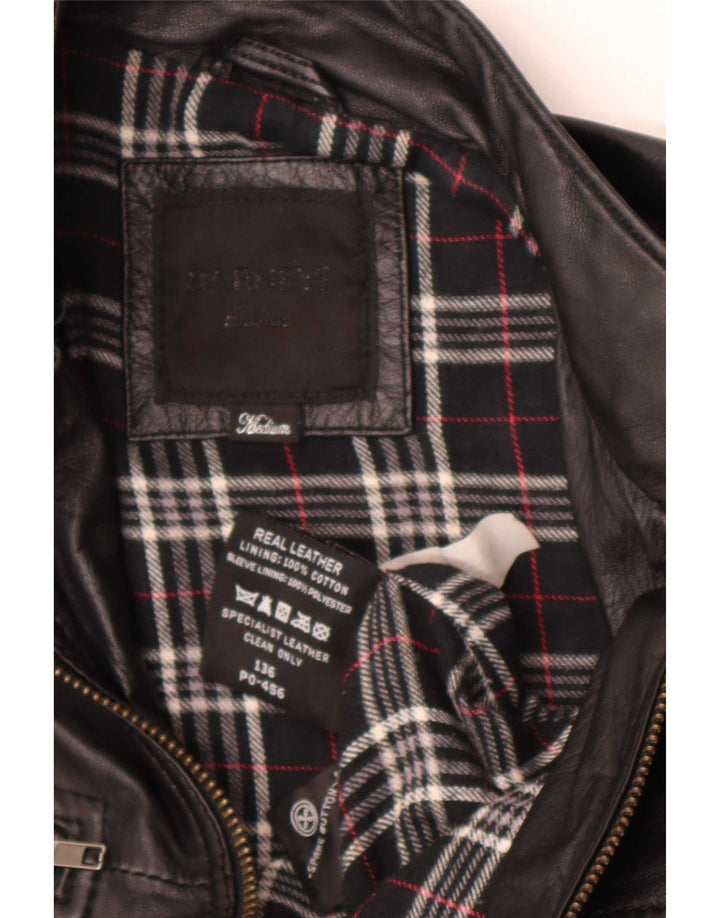 Giacca in pelle militare da uomo BARNEYS UK 38 media nera