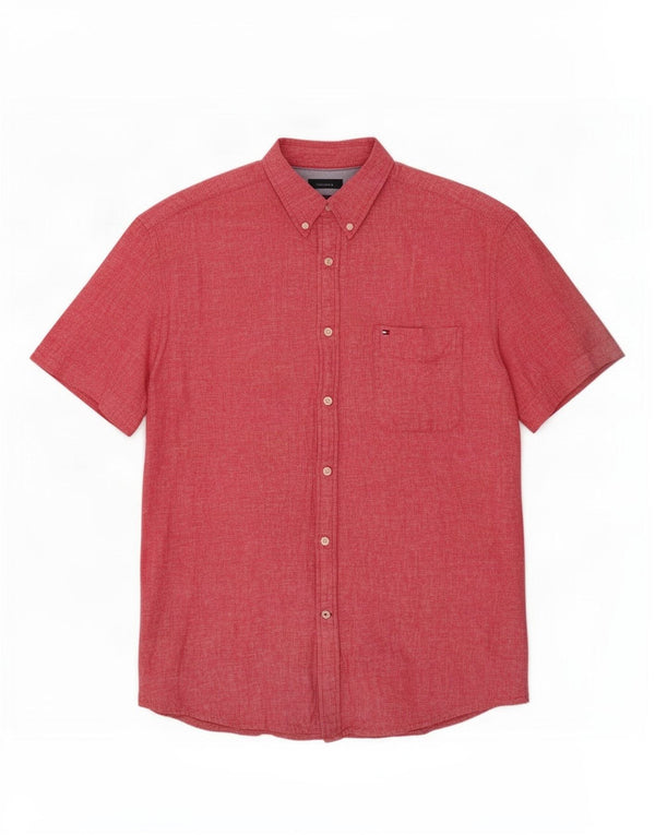 Camicia da uomo a maniche corte personalizzata Tommy Hilfiger XL in cotone rosso