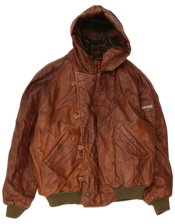 Giacca in pelle con cappuccio da uomo Charro UK 40 Large Pelle color block marrone