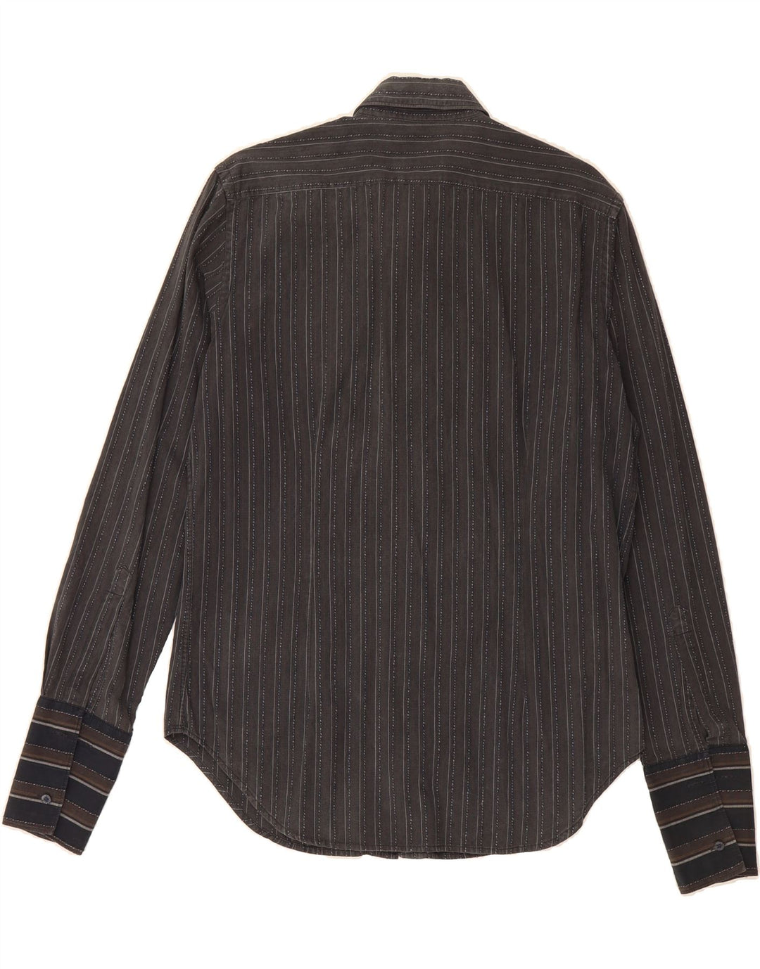 TRUSSARDI Mens Formal Shirt Large Black Pinstripe Cotton Vintage Trussardi and Second-Hand Trussardi from Messina Hembry 