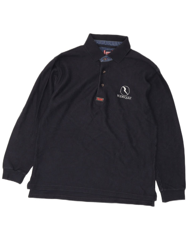 Polo da uomo a maniche lunghe Slam grande in cotone blu navy