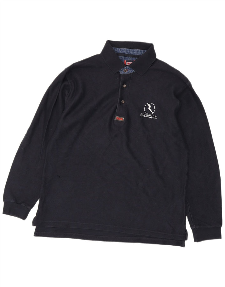 Polo da uomo a maniche lunghe Slam grande in cotone blu navy