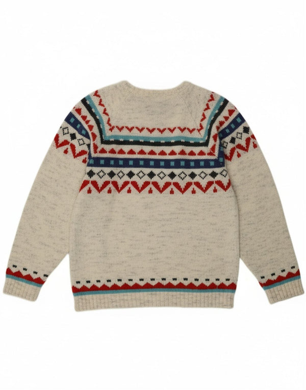 Maglione maglione girocollo da donna vintage UK 12 Grigio medio Fair Isle