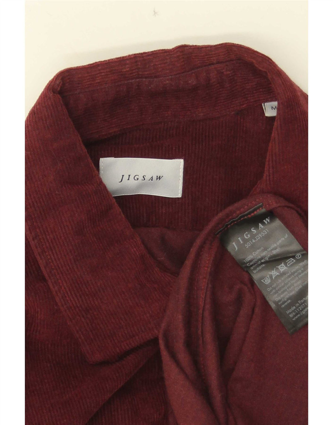 Camicia da uomo in velluto a coste Jigsaw, cotone bordeaux medio