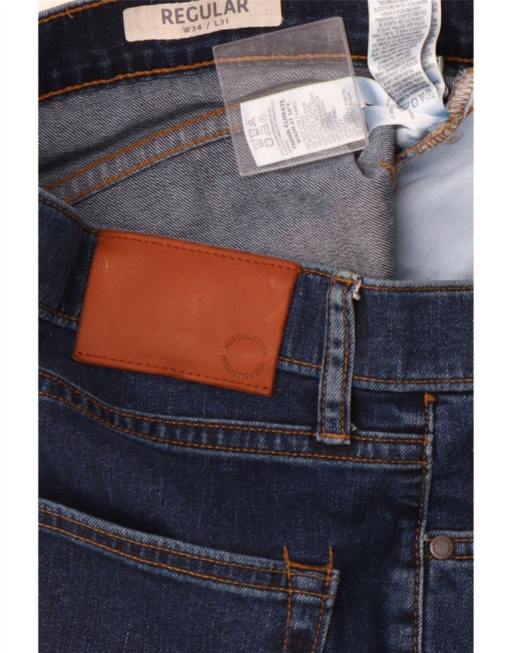 MARKS & SPENCER Jeans dritti regolari da uomo W34 L31 cotone blu navy