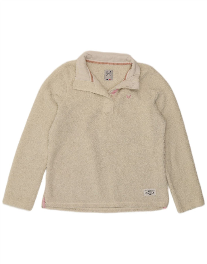 Crew Clothing Maglione in pile da donna con collo a bottoni UK 14 Grande poliestere bianco