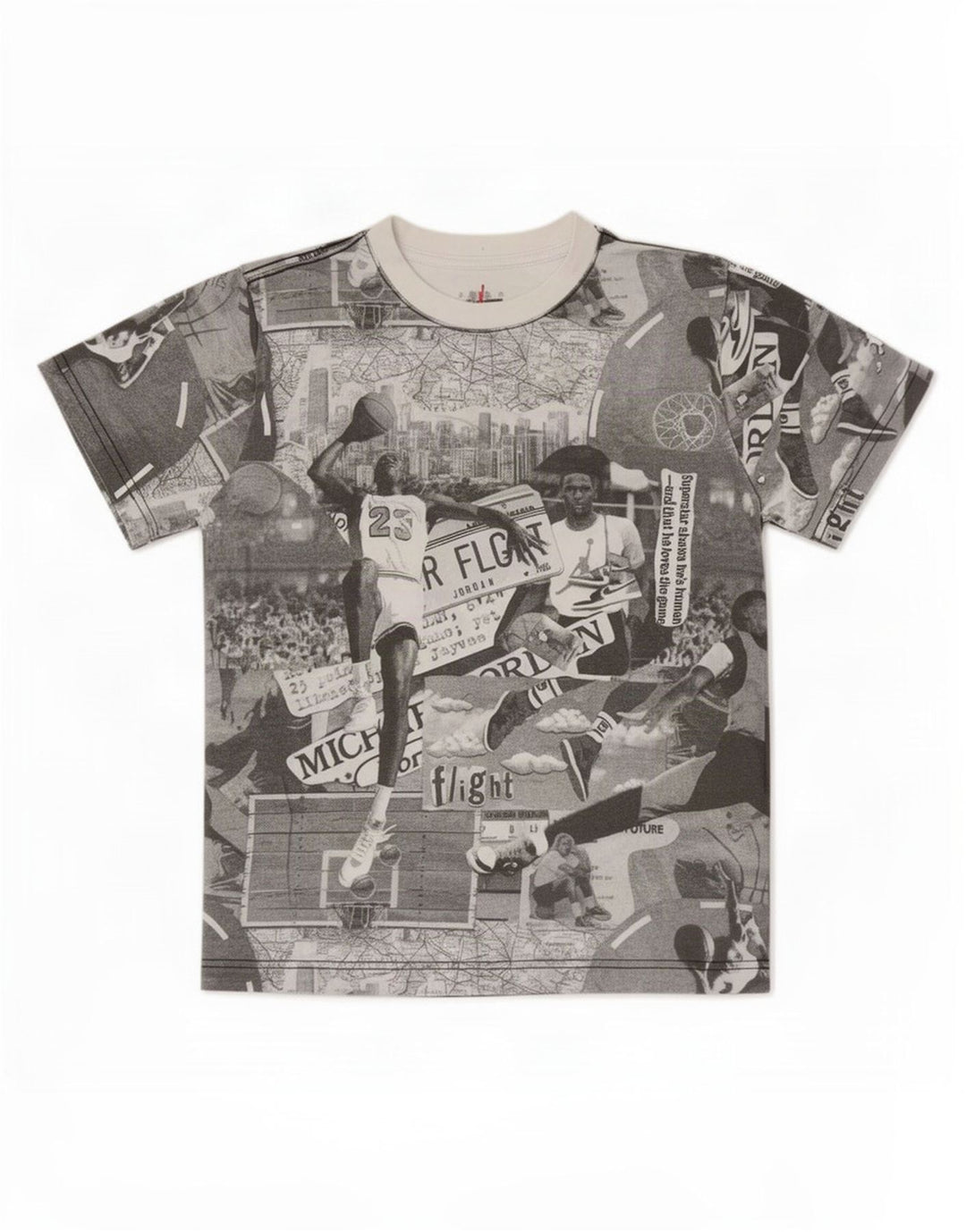 T-shirt grafica da ragazzo Jordan Top 10-11 anni in cotone patchwork grigio medio