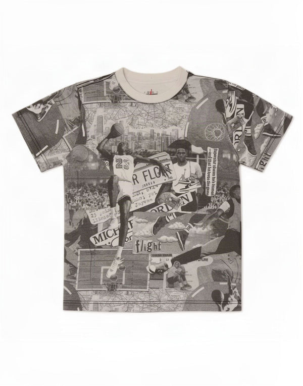 T-shirt grafica da ragazzo Jordan Top 10-11 anni in cotone patchwork grigio medio