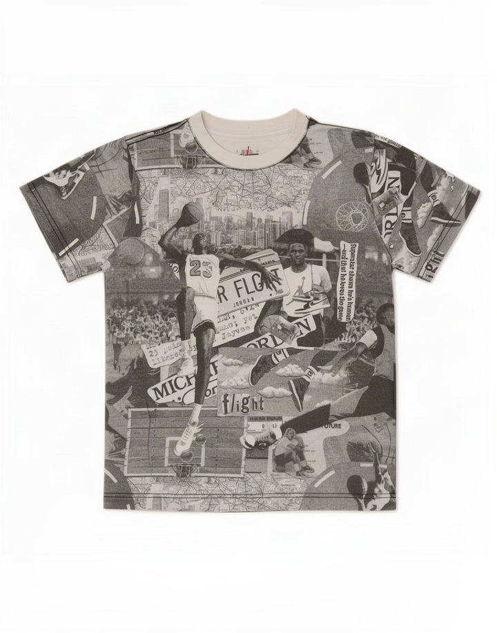 T-shirt grafica da ragazzo Jordan Top 10-11 anni in cotone patchwork grigio medio