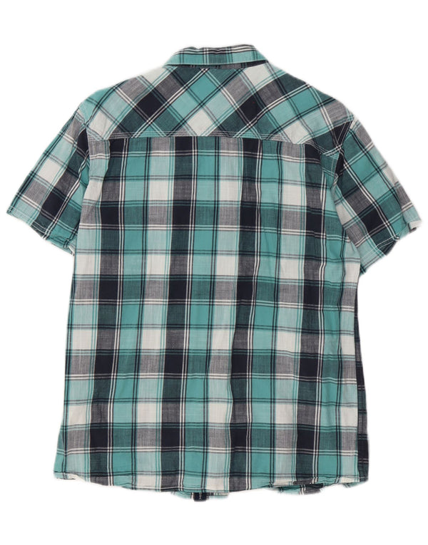 Camicia a maniche corte da uomo Weird Fish in cotone a quadri blu medio