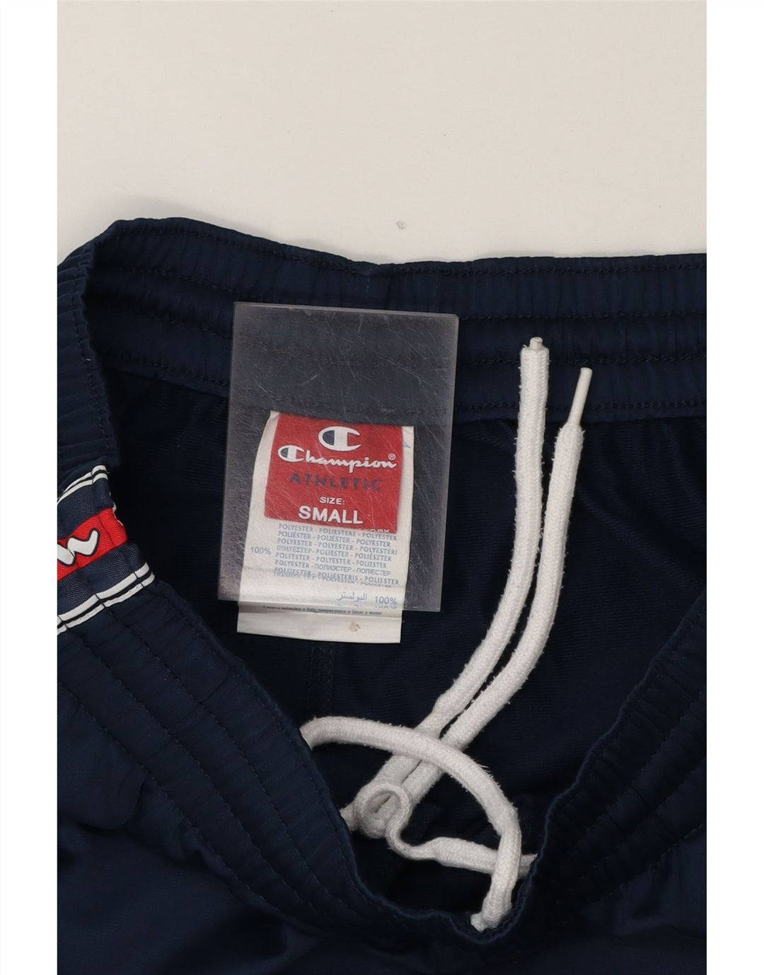 CHAMPION Mens Graphic Tracksuit Trousers  W32 L30 Navy Blue Polyester Vintage Champion and Second-Hand Champion from Messina Hembry 