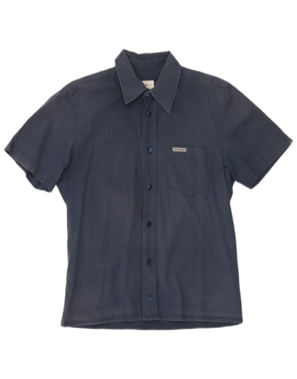 Camicia a maniche corte da uomo Calvin Klein Jeans in cotone blu navy medio