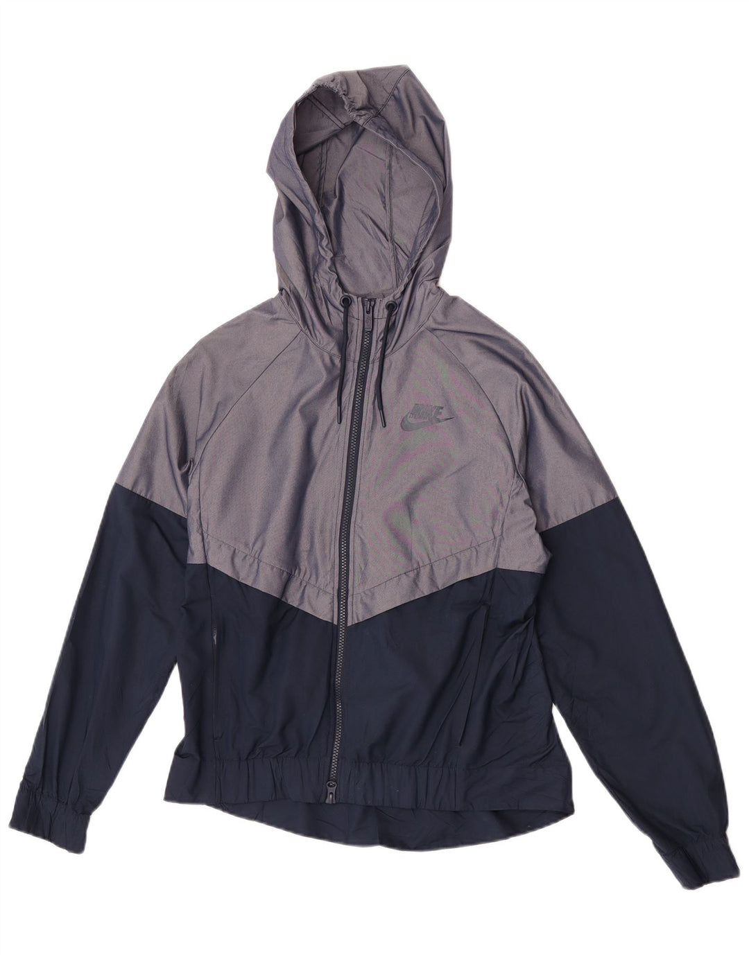 Giacca antipioggia oversize con cappuccio Nike da donna UK 10 Small in nylon color block grigio