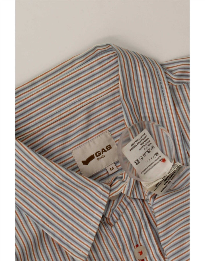 Camicia Gas da uomo a maniche corte in cotone rigato blu medio