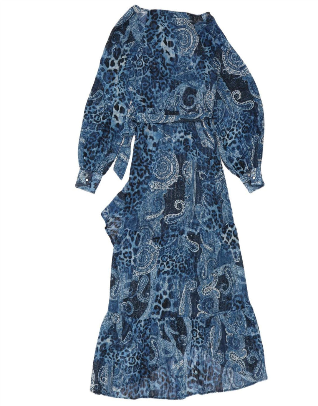 GUESS Abito a portafoglio asimmetrico da donna UK 10 Piccolo poliestere Paisley blu