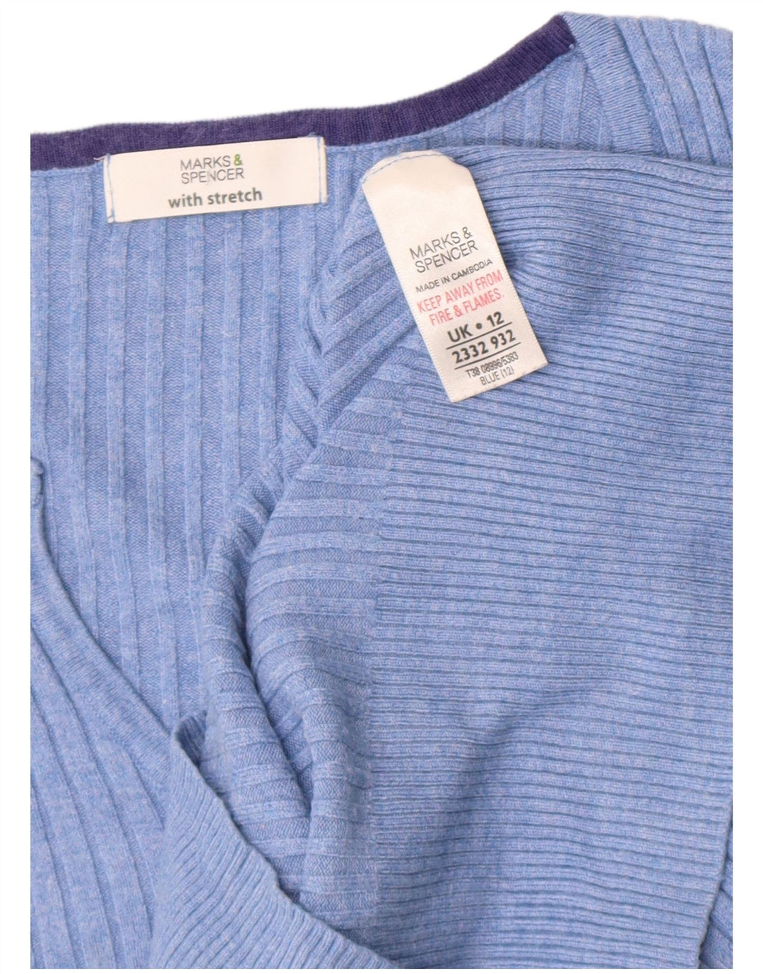Maglione da donna Marks & Spencer a maniche corte con scollo a V UK 12 Blu medio