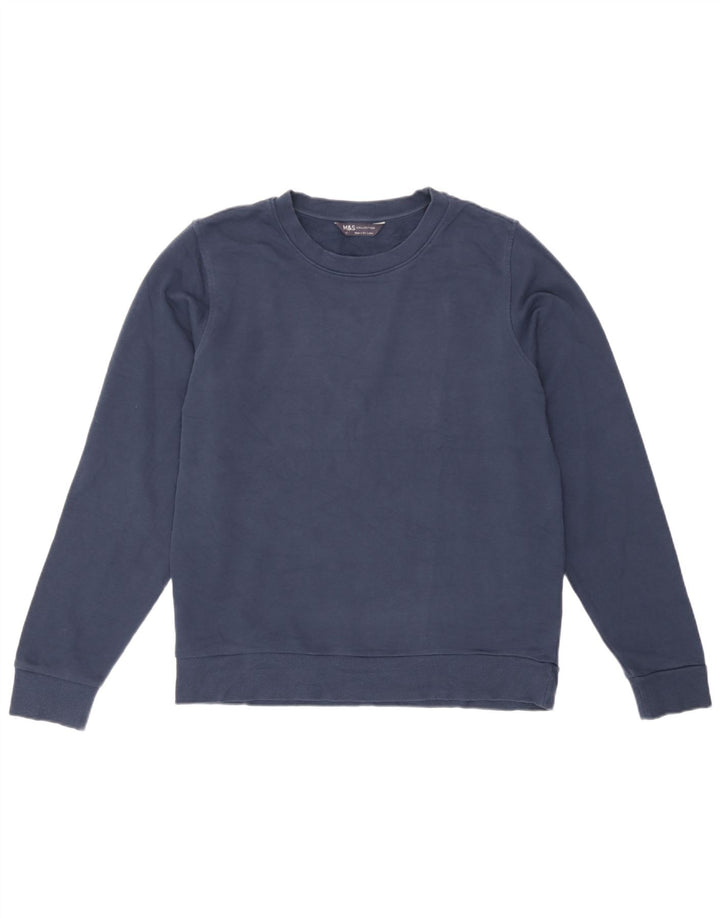Felpa da donna Marks & Spencer maglione UK 12 medio cotone blu navy